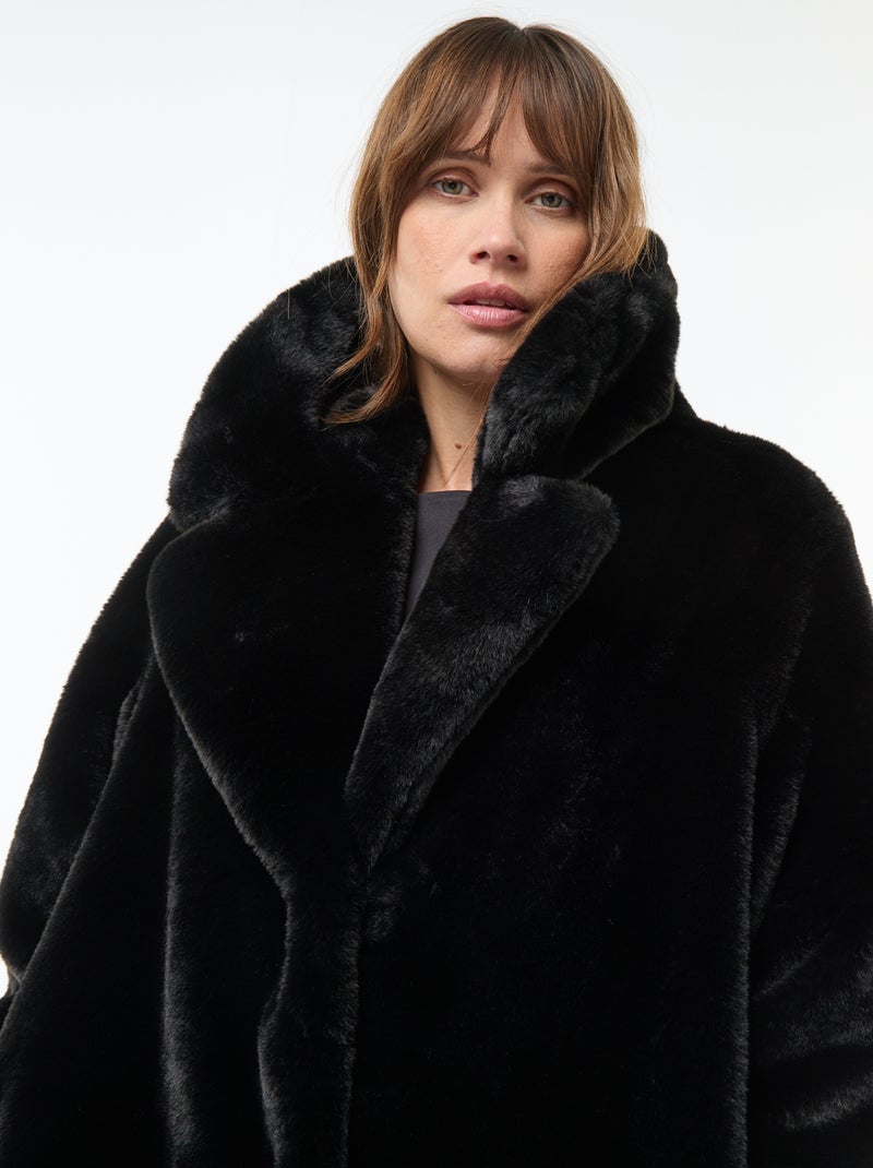 Casaco comprido imitação de pele Preto - Kiabi