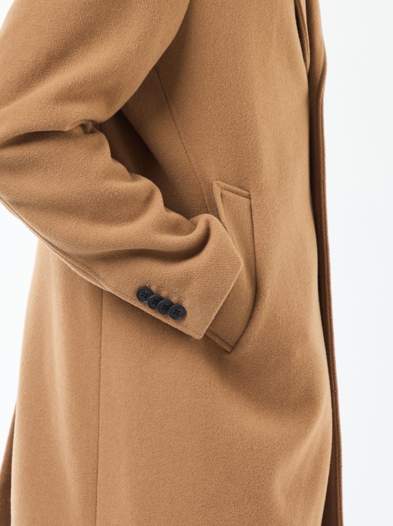 Casaco comprido liso Castanho - Kiabi