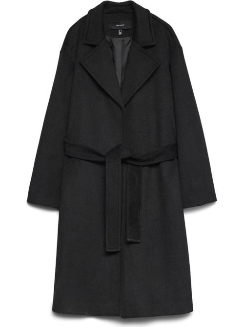 Casaco Comprido Preto de Mulher Vero Moda Vmamanda com Cinto - Kiabi Casaco Comprido Preto de Mulher Vero Moda Vmamanda com Cinto - Kiabi
