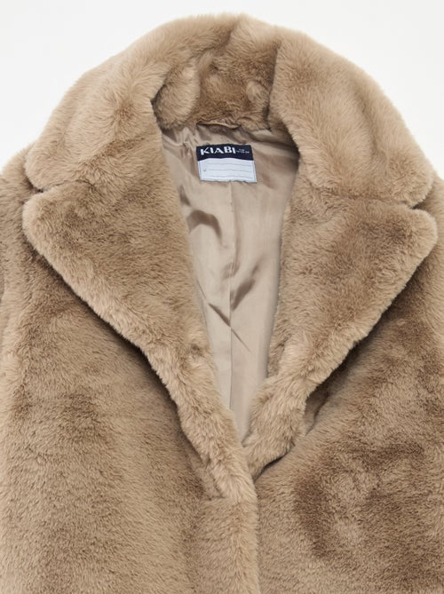 Casaco comprido quente com efeito pelúcia - Kiabi
