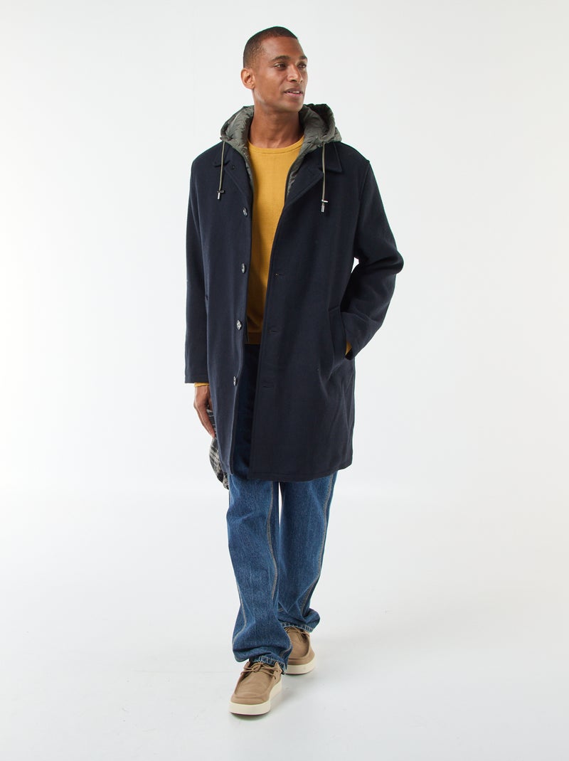 Casaco comprido quente e elegante Azul - Kiabi