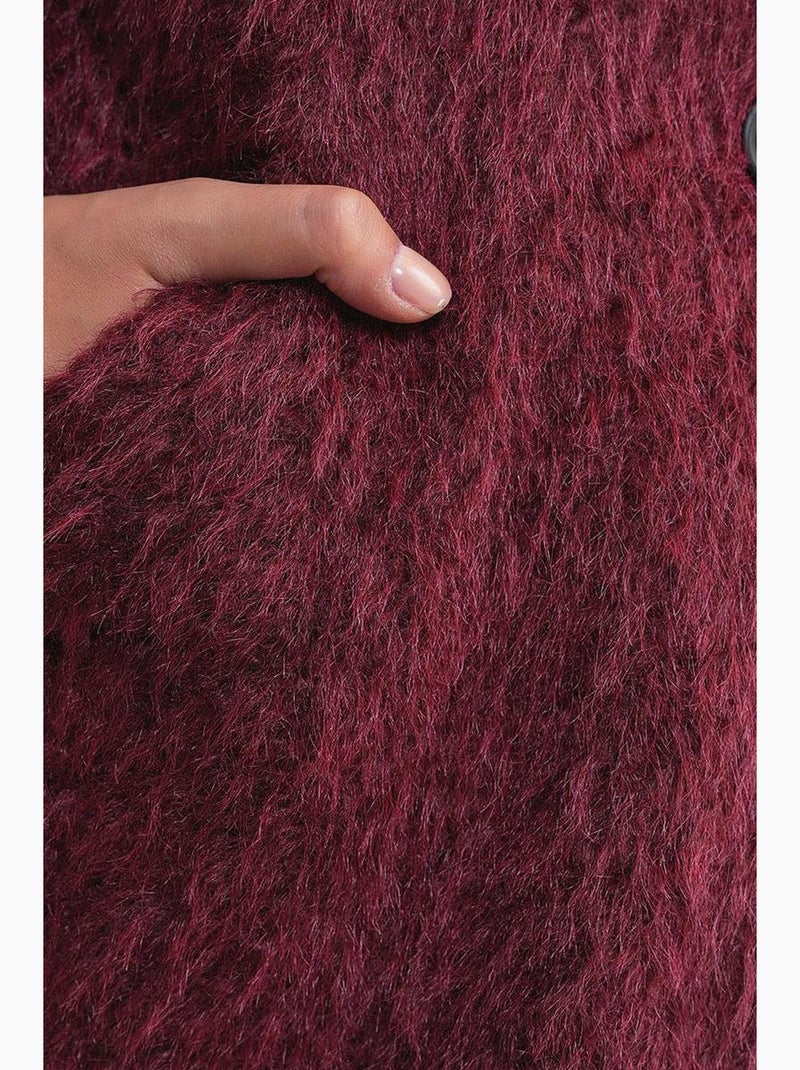 Casaco comprido texturizado com gola de casaco mixray Vermelho bordô - Kiabi