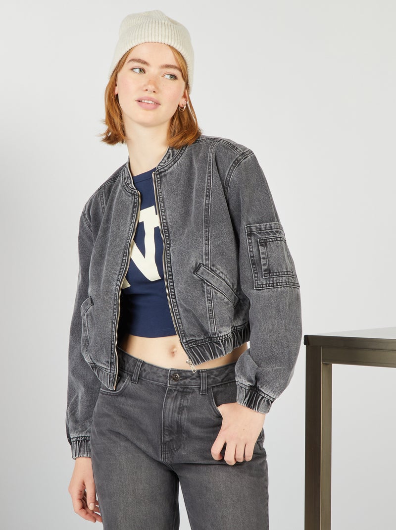 Casaco crop top de ganga CINZA - Kiabi