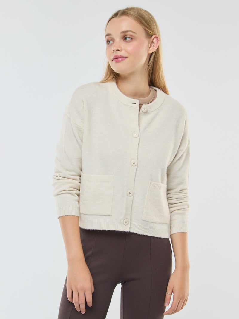 Casaco cropped em malha bege - Kiabi