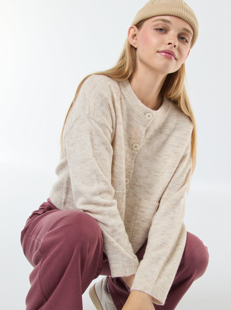 Casaco cropped em malha Bege - Kiabi