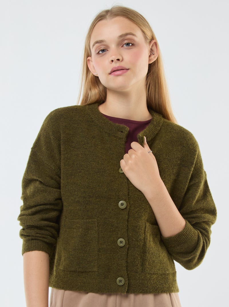Casaco cropped em malha Caqui - Kiabi
