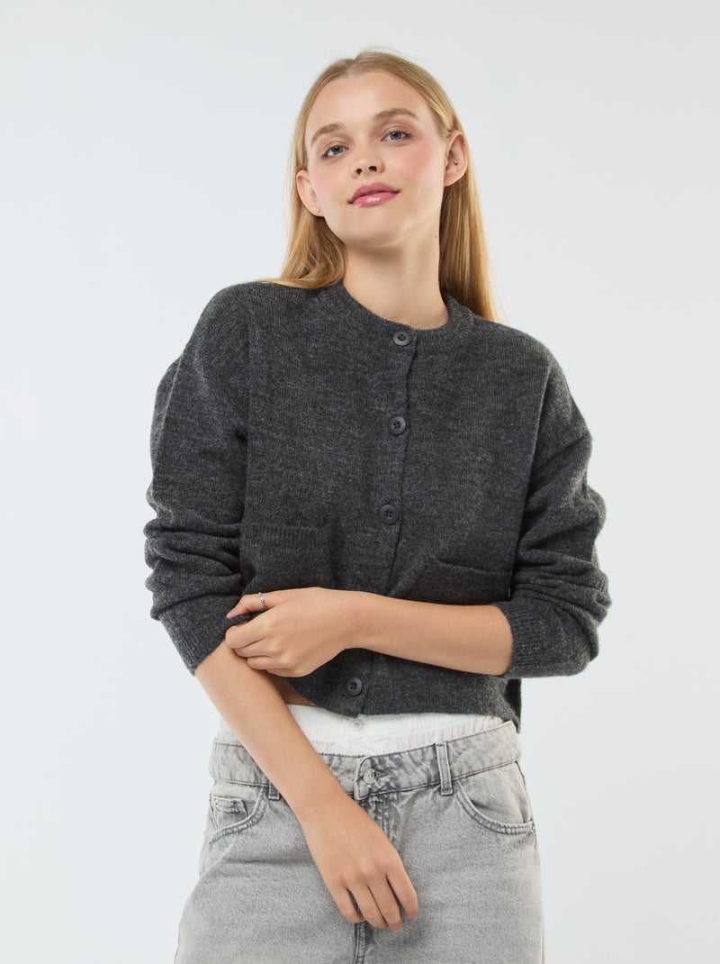 Casaco cropped em malha Cinza - Kiabi