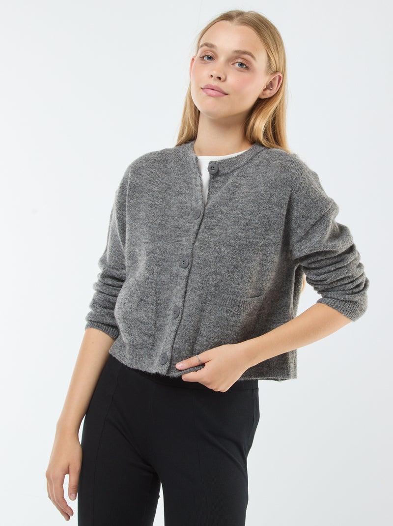 Casaco cropped em malha Cinza - Kiabi