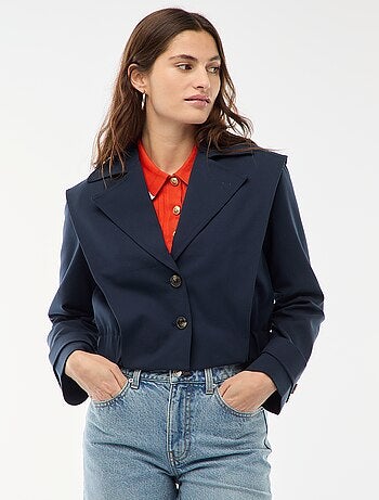 Casaco cropped estilo trench coat