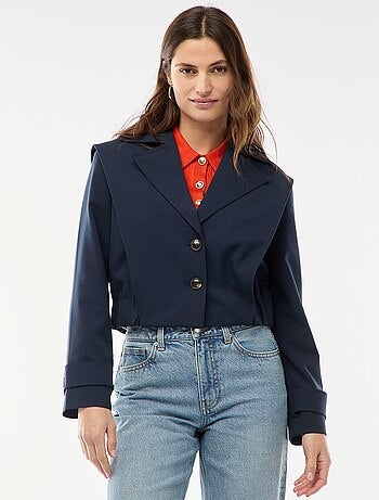Casaco cropped estilo trench coat