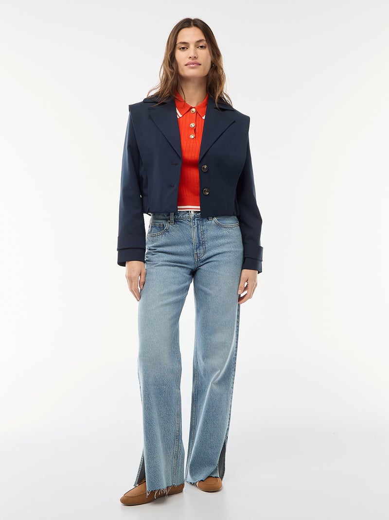 Casaco cropped estilo trench coat Azul - Kiabi