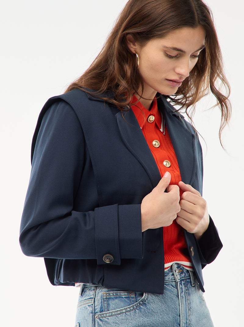 Casaco cropped estilo trench coat Azul - Kiabi