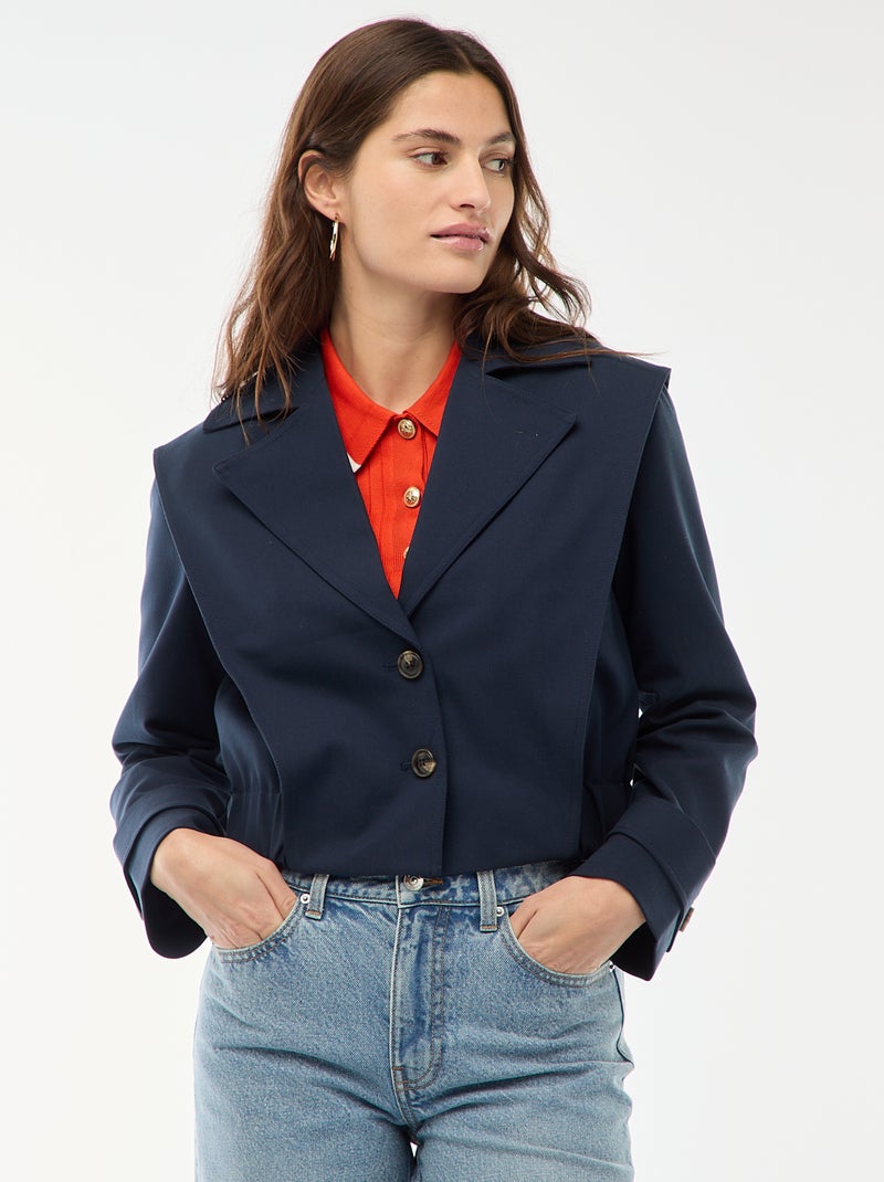 Casaco cropped estilo trench coat Azul - Kiabi