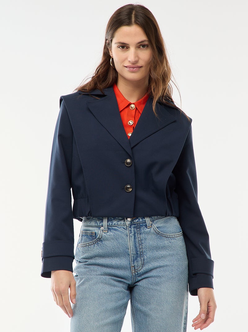 Casaco cropped estilo trench coat Azul - Kiabi