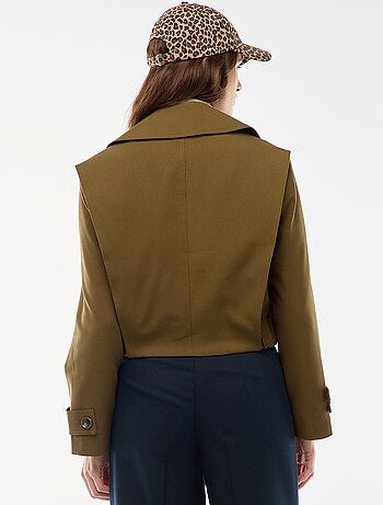 Casaco cropped estilo trench coat