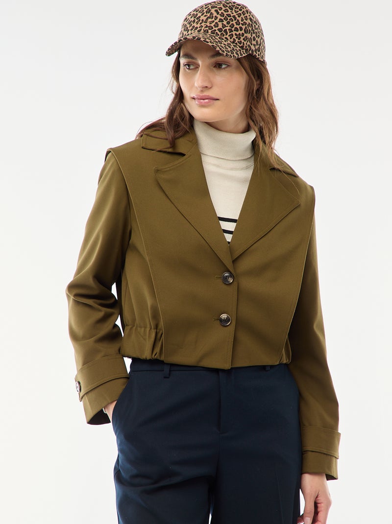 Casaco cropped estilo trench coat Verde - Kiabi