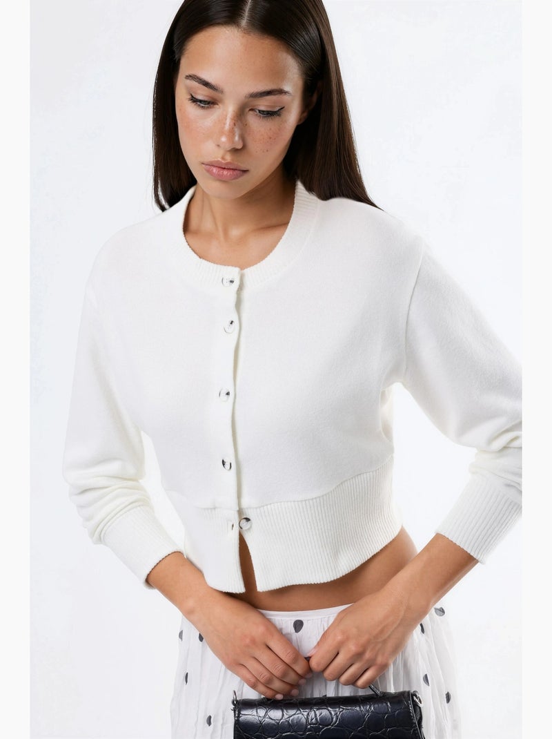 Casaco curto casual com gola redonda e botões busem Branco - Kiabi
