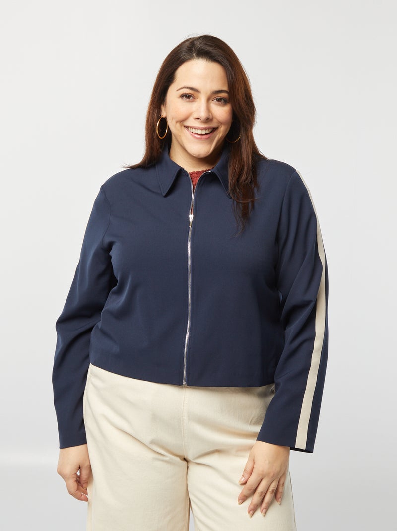 Casaco curto com fecho e gola de camisa AZUL - Kiabi