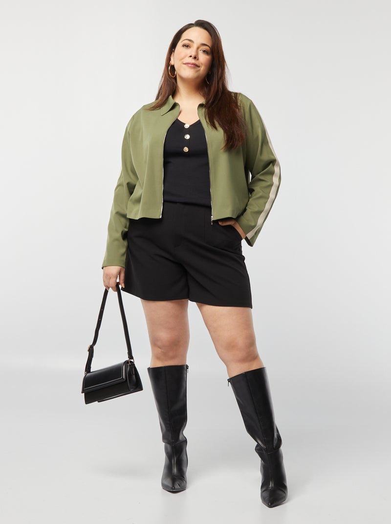 Casaco curto com fecho e gola de camisa CAQUI - Kiabi