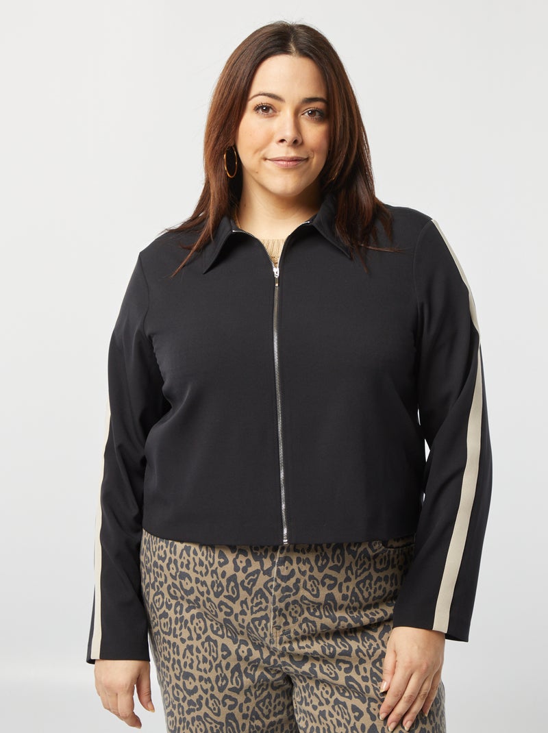 Casaco curto com fecho e gola de camisa Preto - Kiabi