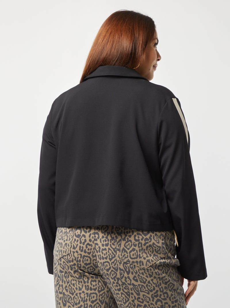 Casaco curto com fecho e gola de camisa Preto - Kiabi