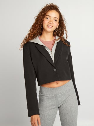 Casaco curto com sweatshirt integrada