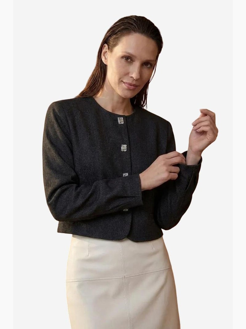 Casaco curto cortado à medida com fecho de botões my fashion Preto - Kiabi