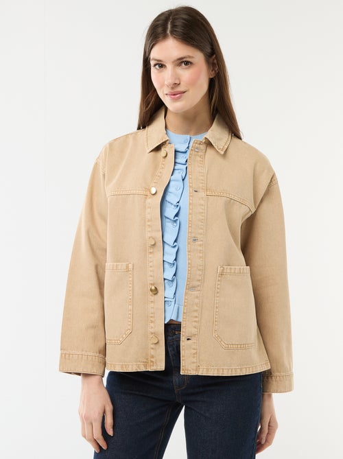 Casaco curto de ganga com 2 bolsos de chapa - Kiabi