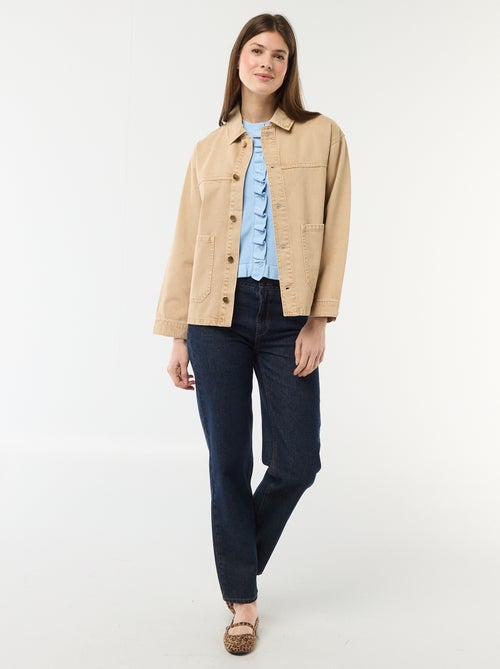 Casaco curto de ganga com 2 bolsos de chapa - Kiabi