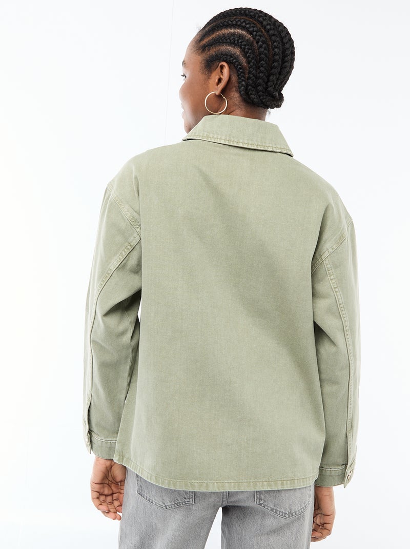 Casaco curto de ganga com 2 bolsos de chapa Caqui - Kiabi