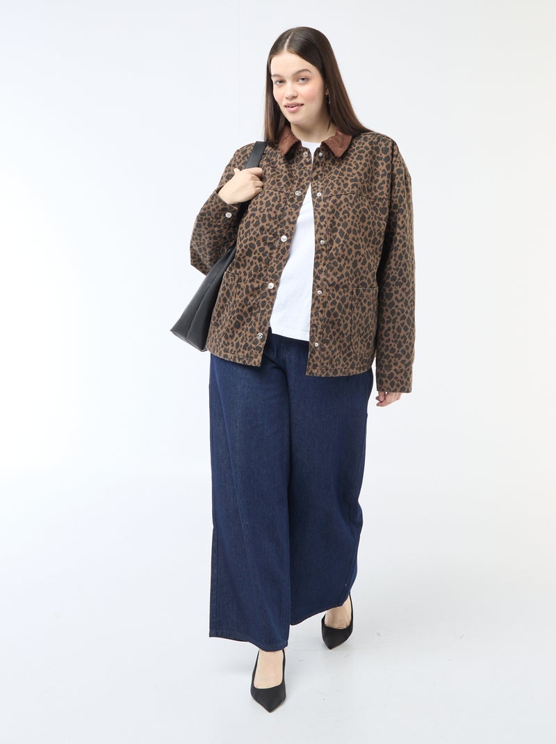 Casaco curto de ganga com padrão de leopardo Castanho - Kiabi