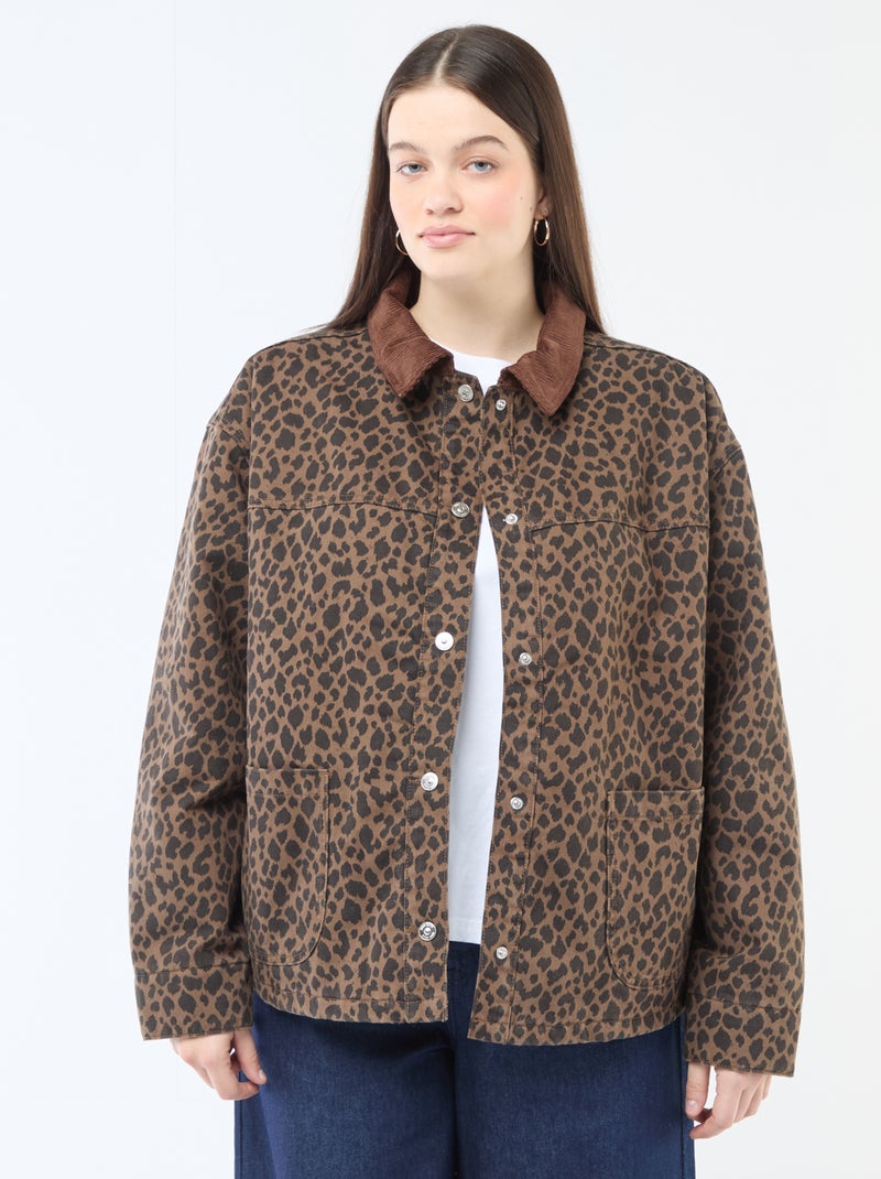 Casaco curto de ganga com padrão de leopardo Castanho - Kiabi