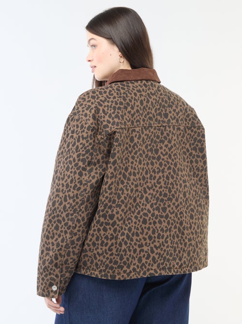 Casaco curto de ganga com padrão de leopardo - Kiabi