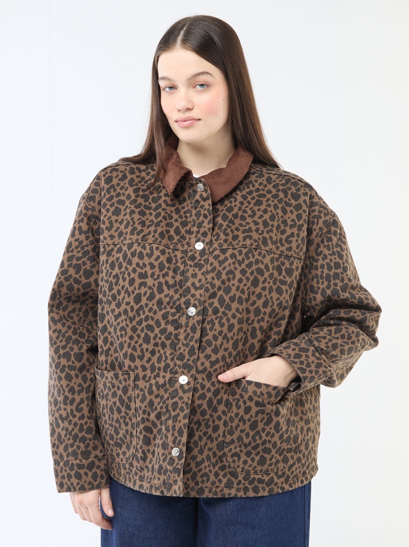 Casaco curto de ganga com padrão de leopardo Castanho - Kiabi