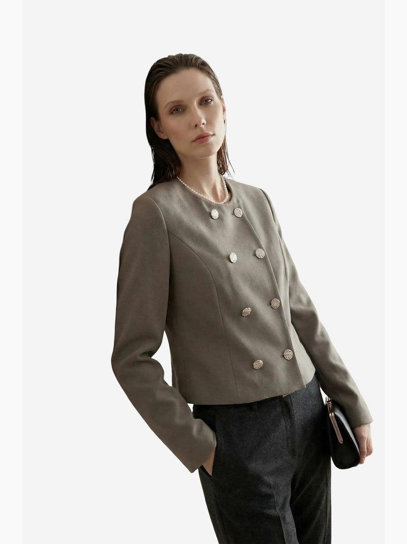 Casaco curto de tweed alfaiatado com botões my fashion Cáqui - Kiabi