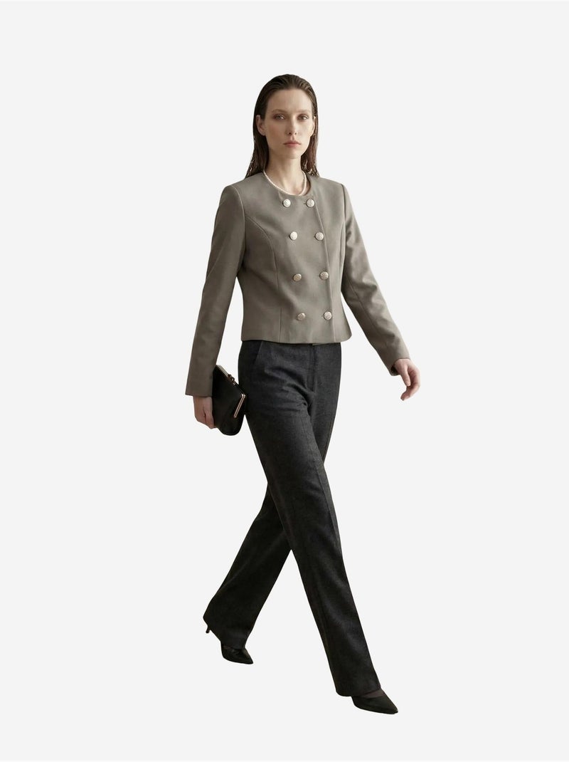 Casaco curto de tweed alfaiatado com botões my fashion Cáqui - Kiabi