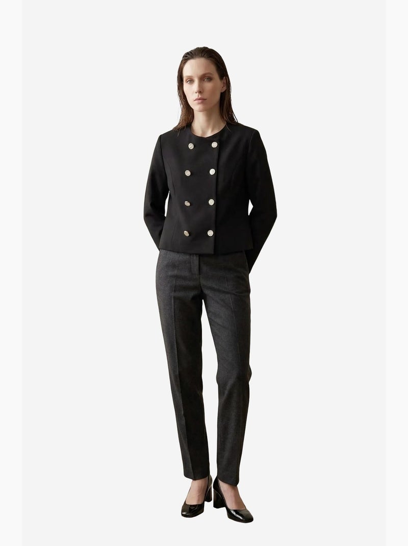 Casaco curto de tweed alfaiatado com botões my fashion Preto - Kiabi