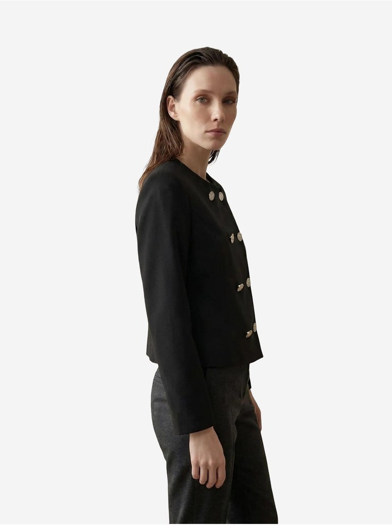 Casaco curto de tweed alfaiatado com botões my fashion Preto - Kiabi