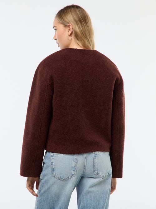 Casaco curto em imitação de lã com cachecol removível - Kiabi