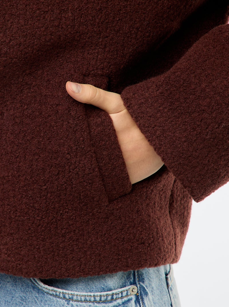 Casaco curto em imitação de lã com cachecol removível Castanho - Kiabi