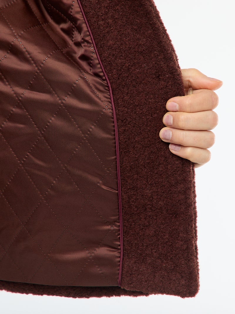 Casaco curto em imitação de lã com cachecol removível Castanho - Kiabi