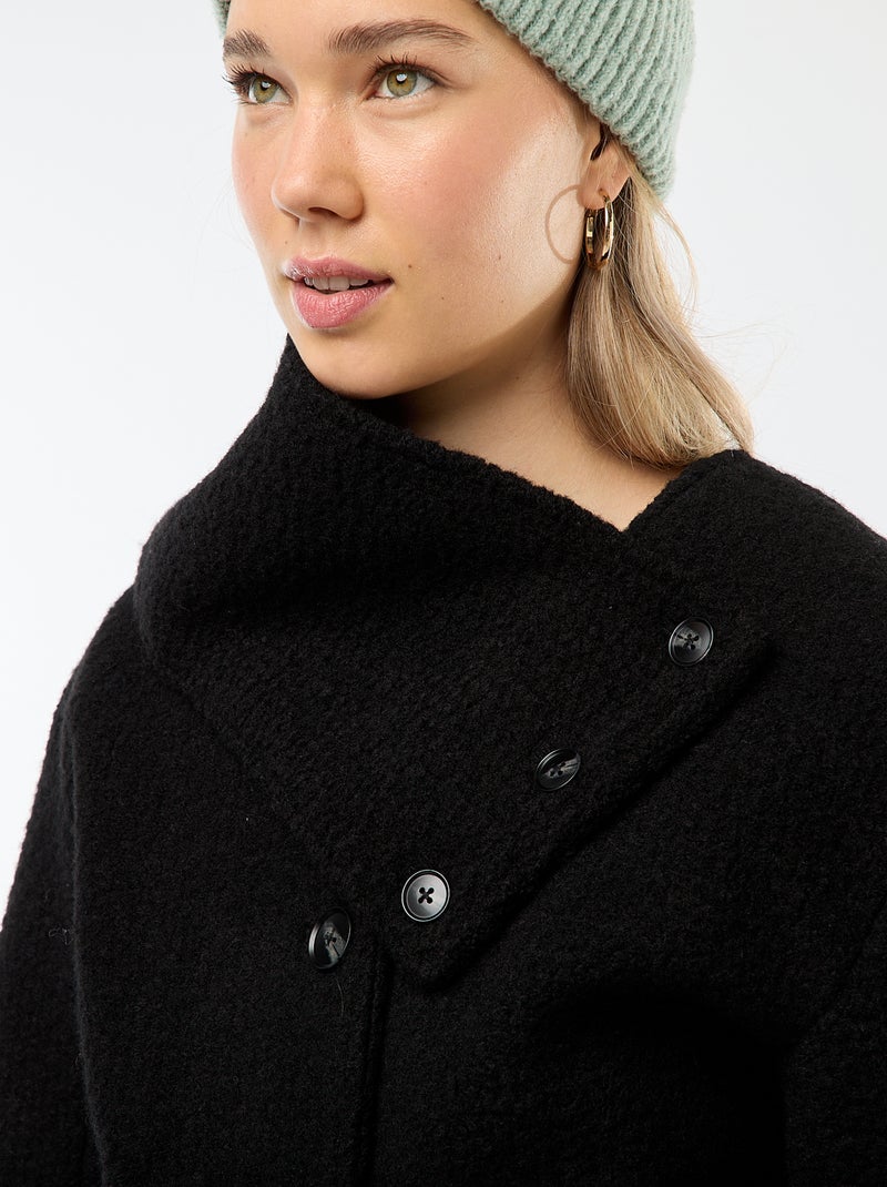 Casaco curto em imitação de lã com cachecol removível Preto - Kiabi