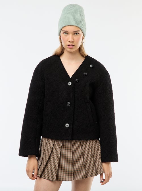 Casaco curto em imitação de lã com cachecol removível - Kiabi