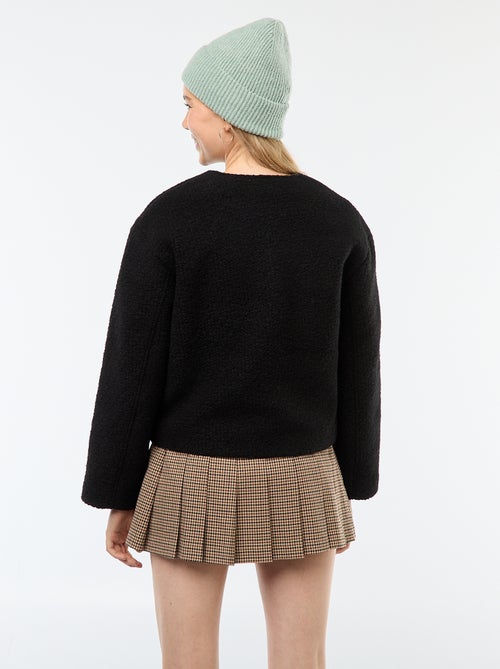 Casaco curto em imitação de lã com cachecol removível - Kiabi