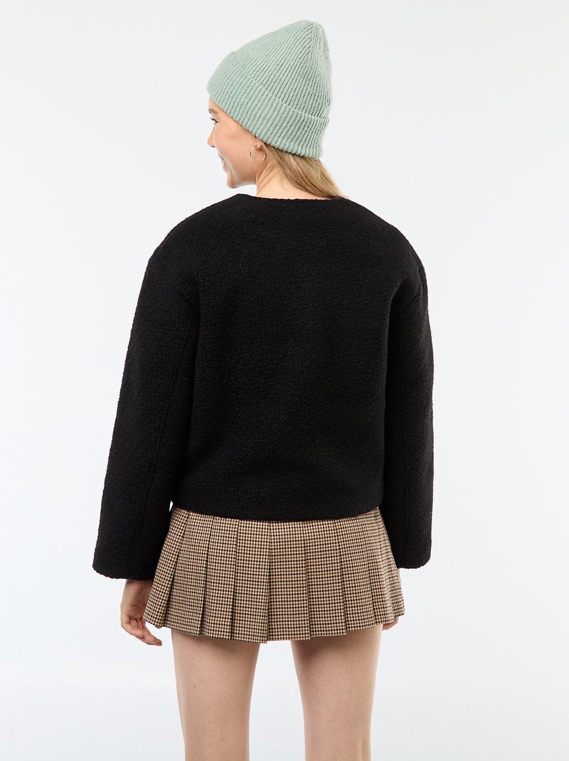 Casaco curto em imitação de lã com cachecol removível Preto - Kiabi