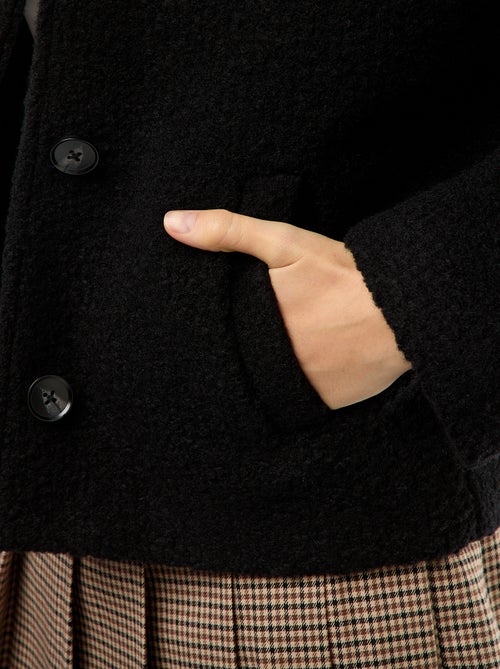 Casaco curto em imitação de lã com cachecol removível - Kiabi