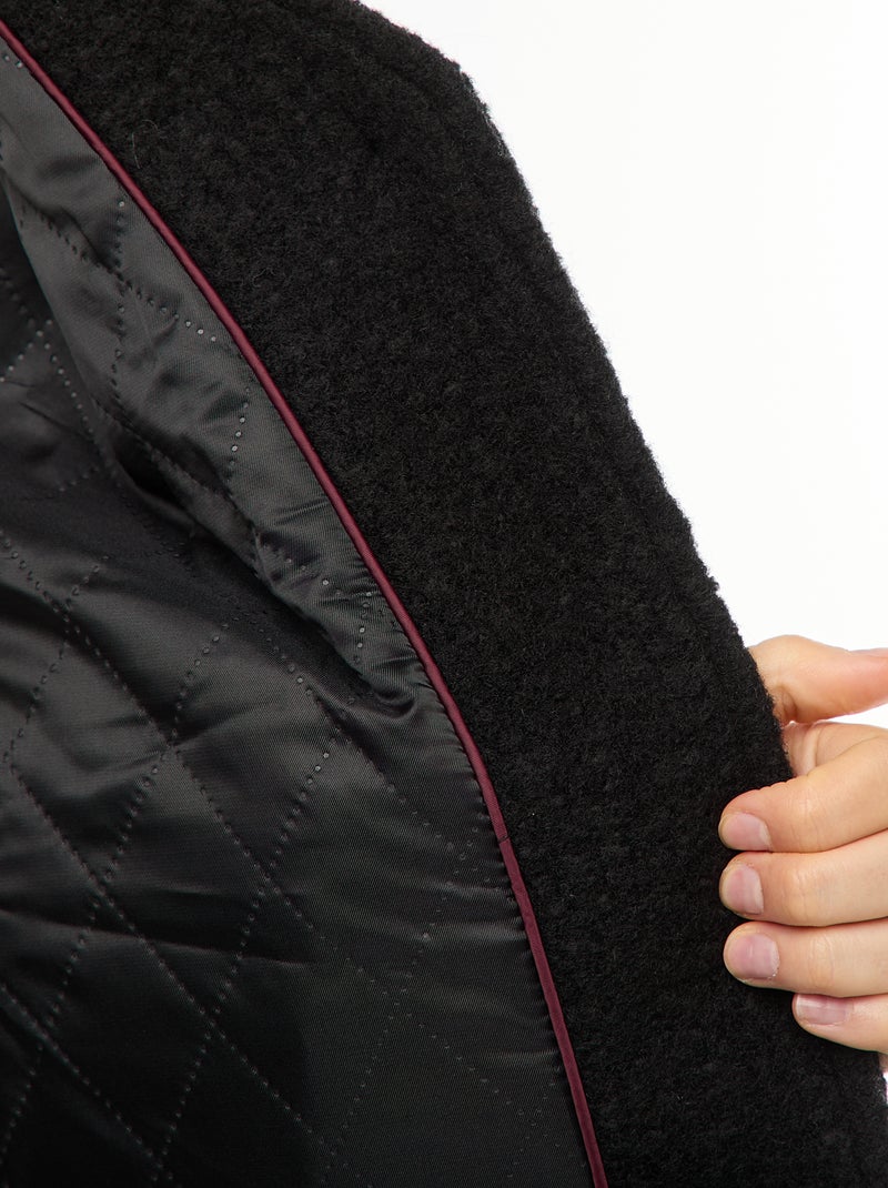 Casaco curto em imitação de lã com cachecol removível Preto - Kiabi