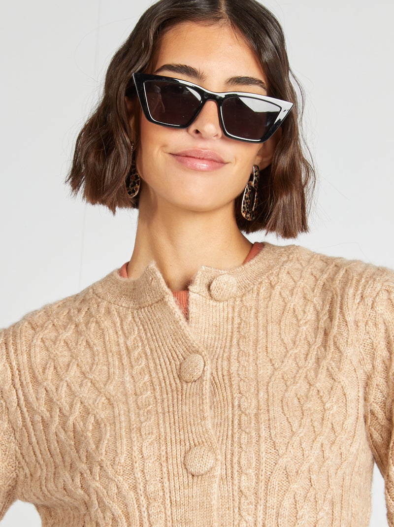 Casaco curto em malha entrançada BEGE - Kiabi