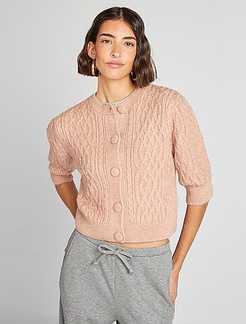 Casaco curto em malha entrançada