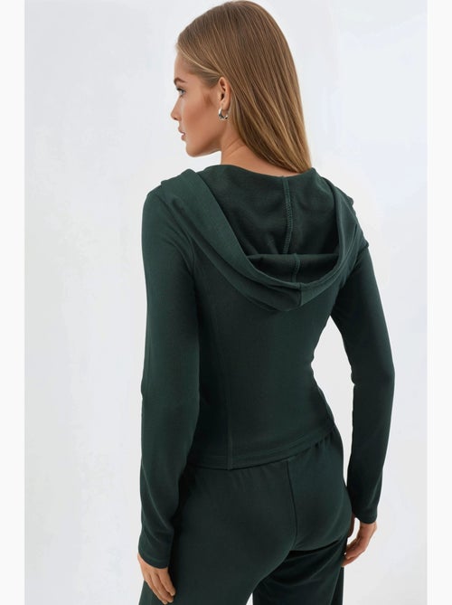 Casaco de algodão ajustado com capuz e fecho de correr busem - Kiabi Casaco de algodão ajustado com capuz e fecho de correr busem - Kiabi